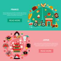 Frankrijk en Japan Landmarks horizontale banners vector