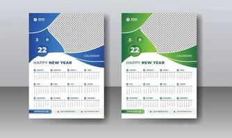 maandelijks gelukkig nieuwjaar kleurrijke afdrukbare moderne 2022 wandkalender ontwerpsjabloon vector