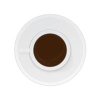 realistische kopje koffie espresso geïsoleerd op een witte achtergrond. bovenaanzicht. ochtend, ontbijt of pauze concept. plat lag vector illustration.design sjabloon voor uw ontwerpprojecten.