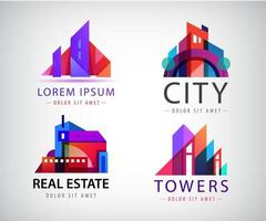 vector set van abstracte kleurrijke stad, gebouw samenstelling teken, pictogram, logo geïsoleerd. s