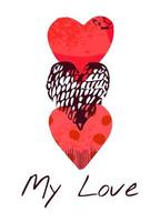 vectorillustratie met handgetekende hart shepe. mijn liefde. kan worden gebruikt voor het afdrukken van t-shirts, uitnodigingen, wenskaarten, posters, banners vector