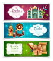 Ramadan Kareem 3 horizontale bannersenset vector