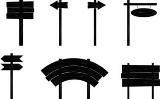 silhouet verschillende houten bordplank voor richting en aankondiging vector