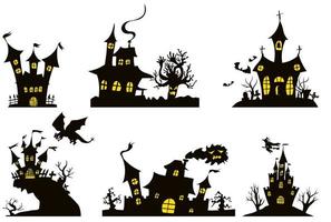 een selectie van tweekleurige huizen voor halloween vector