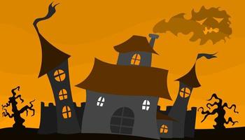 oude kasteel halloween poster met rook en geel vector