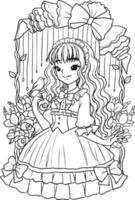kleurplaat roos zeer fijne tekeningen mooi cartoon illustratie clipart zwart en wit prinses meisje vector