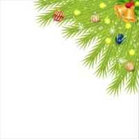 kersthoek met rode bessen en jingle bells. xmas hoek met sneeuwvlokken en decoratie bal. kersthoek, kerstversieringsbal, rode bal, sneeuwvlokken, blauwe bal, starlights, rode bes. vector