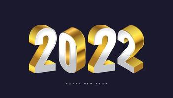 elegante 2022-nummers in 3D-stijl in wit en goud voor het spandoek of de poster van de nieuwjaarsviering. nieuwjaarsviering ontwerpsjabloon voor flyer, poster, brochure, kaart, banner of briefkaart vector