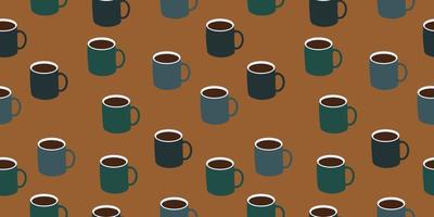blauwgroen groene koffiemok met bruin naadloos patroon als achtergrond vector