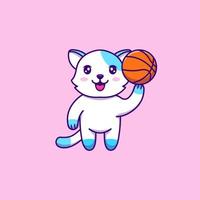 schattige witte kat die basketbal speelt vector