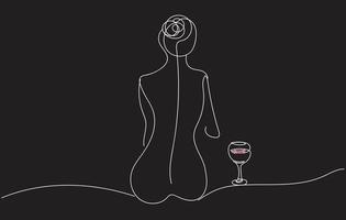 een vrouw die zit en een glas rode wijn drinkt. vector