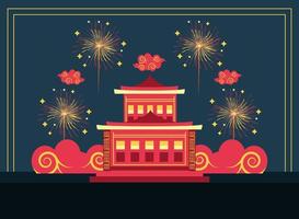 chinese pagode en vuurwerk vector