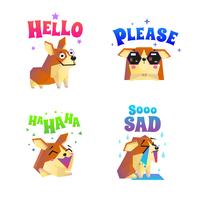 corgi stickers emoticon set vector