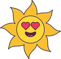 romantische zon emoticon schets illustratie vector