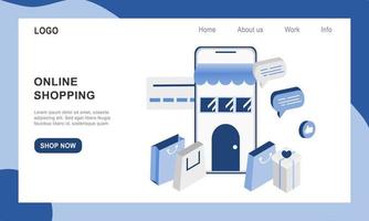 3D-realistisch online winkelen op de landingswebpagina of het mobiele applicatieconcept van vector digitale marketingsjabloon. isometrische papierkunst voor digitale winkelpromotie, betaling, levering, grote verkoop, advertenties.