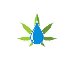 groen cannabisblad met blauwe waterdruppel erin vector