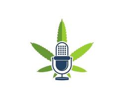 cannabisblad met podcastmicrofoon vector