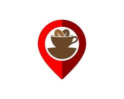 rode pin locatie met koffiekopje erin vector