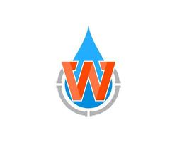 waterdruppel met ronde pijp en w letter initiaal binnen vector