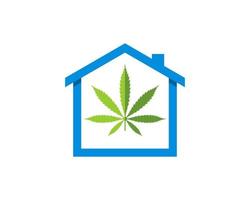 eenvoudig huis met cannabisblad erin vector