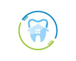 ronde tandenborstel met gezonde tand en huis erin vector