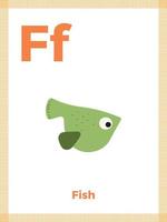alfabetkaart met letter f voor kinderen. Engelse woordenschat leren. vector illustratie
