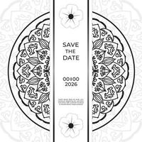 bewaar het datumuitnodigingskaartontwerp in henna-tatoeagestijl. decoratieve mandala om af te drukken, poster, omslag, brochure, flyer, banner vector