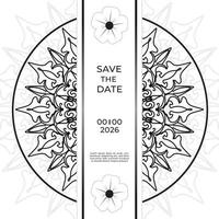 bewaar het datumuitnodigingskaartontwerp in henna-tatoeagestijl. decoratieve mandala om af te drukken, poster, omslag, brochure, flyer, banner vector