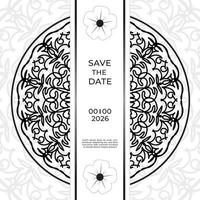 bewaar het datumuitnodigingskaartontwerp in henna-tatoeagestijl. decoratieve mandala om af te drukken, poster, omslag, brochure, flyer, banner vector