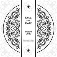 bewaar het datumuitnodigingskaartontwerp in henna-tatoeagestijl. decoratieve mandala om af te drukken, poster, omslag, brochure, flyer, banner vector