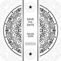 bewaar het datumuitnodigingskaartontwerp in henna-tatoeagestijl. decoratieve mandala om af te drukken, poster, omslag, brochure, flyer, banner vector