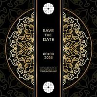 bewaar het datumuitnodigingskaartontwerp in henna-tatoeagestijl. decoratieve mandala om af te drukken, poster, omslag, brochure, flyer, banner. vector