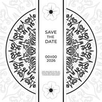 bewaar het datumuitnodigingskaartontwerp in henna-tatoeagestijl. decoratieve mandala om af te drukken, poster, omslag, brochure, flyer, banner vector