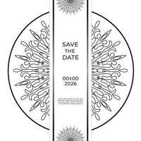 bewaar het datumuitnodigingskaartontwerp in henna-tatoeagestijl. decoratieve mandala om af te drukken, poster, omslag, brochure, flyer, banner vector