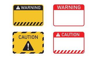 blanco label van waarschuwing en voorzichtigheid sticker sjabloon set. geschikt voor ontwerpelement van gevarenzonewaarschuwing, pas op voor waarschuwingslabel en informatie over risicoteken. vector