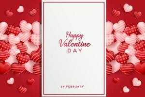 Valentijnsdag harten achtergrond met frame. gelukkige valentijn met kopieerruimte. vector banner poster valentijn ontwerp