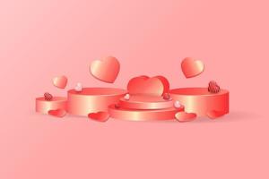 realistisch roze podium voor promotie Valentijnsdag. vectorontwerp. kopieer ruimte vector