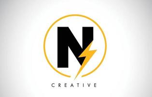 n letter logo-ontwerp met bliksemschicht. elektrische bout letter logo vector