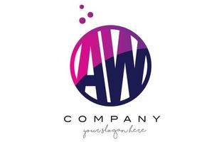 aw aw cirkel letter logo-ontwerp met paarse stippen bubbels vector