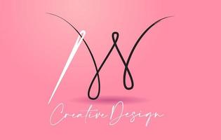 w letter logo met naald en draad creatief ontwerp concept vector