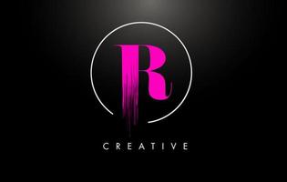 roze r penseelstreek brief logo ontwerp. roze verf logo letters pictogram. vector