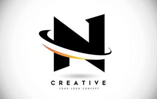 letter n swoosh-logo met creatieve gebogen swoosh-pictogramvector. vector