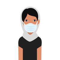 vrouw moslim met gezichtsmasker geïsoleerd pictogram vector