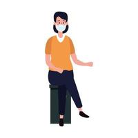 vrouw zitten met gezichtsmasker geïsoleerd icon vector