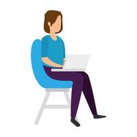 vrouw zittend in een stoel met laptop geïsoleerd icon vector