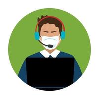 man agent callcenter met gezichtsmasker vector