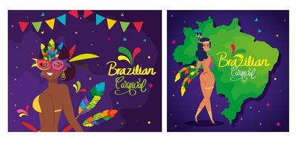 set poster van brazilië carnaval met decoratie vector