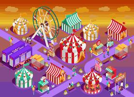 Pretpark Circus attracties isometrische illustratie vector