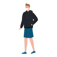 jonge man lopen met gezichtsmasker geïsoleerd pictogram vector