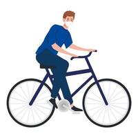 jonge man fiets met gezichtsmasker vector